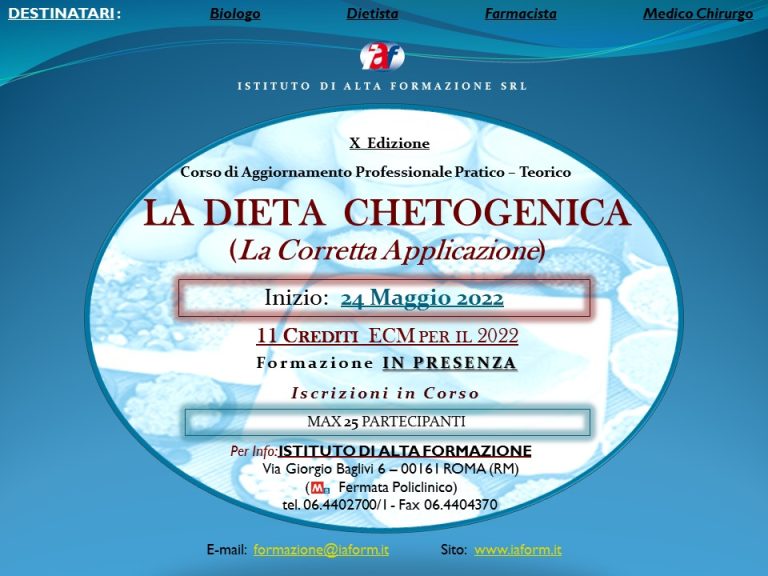 Corso La dieta chetogenica, la corretta applicazione – 24 Maggio Roma