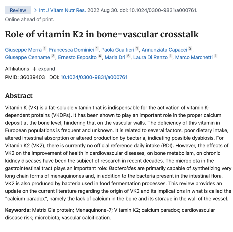 Role of vitamin K2 in bone-vascular crosstalk