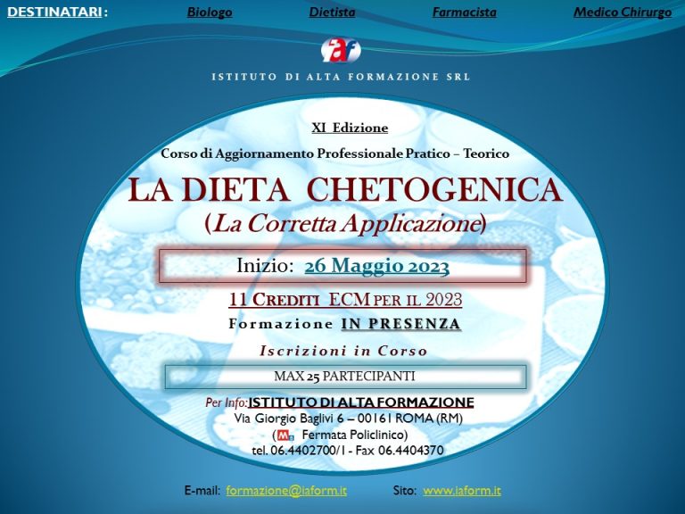 Corso: la dieta chetogenica, la corretta applicazione – Roma 26 Maggio