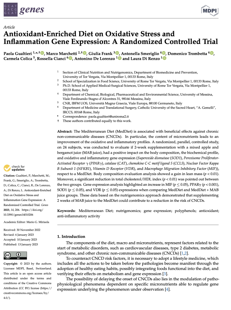Antioxidant-Enriched Diet on Oxidative Stress and Inflammation Gene Expression: A Randomized Controlled Trial
