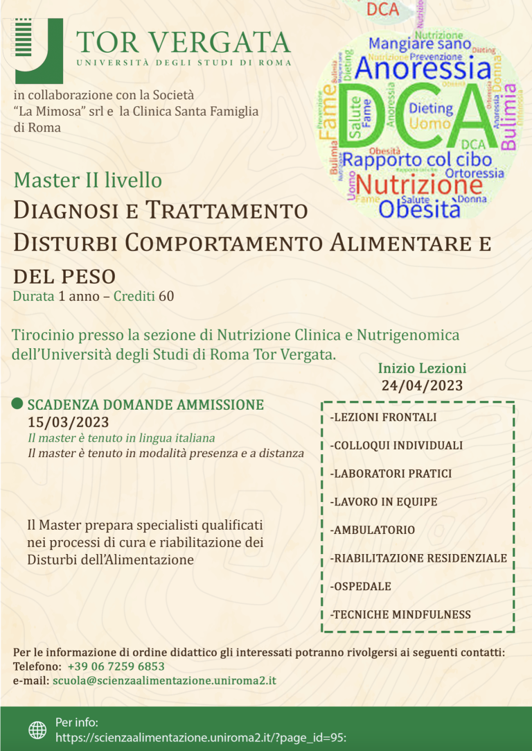 Master II livello in Diagnosi e Trattamento disturbi del Comportamento Alimentare e del peso Università di Roma Tor Vergata