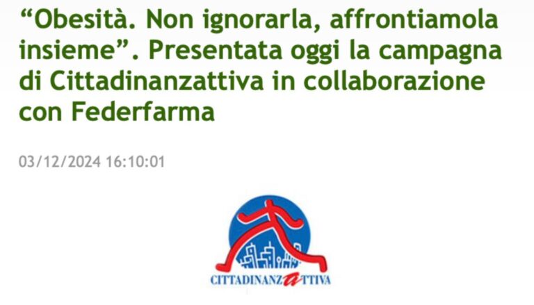 Campagna: Obesità non ignorarla, affrontiamola insieme.