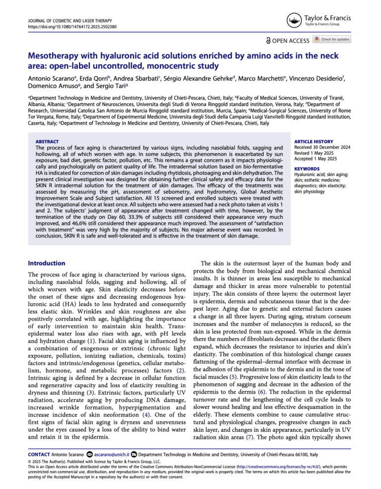 Mesotherapy with hyaluronic acid solutions enriched by amino acids in the neck area: open-label uncontrolled, monocentric study