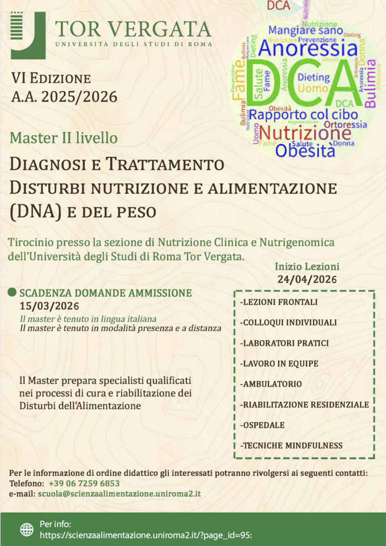 Master II livello “diagnosi e trattamento dei disturbi dell’alimentazione (DNA) e del peso” 
