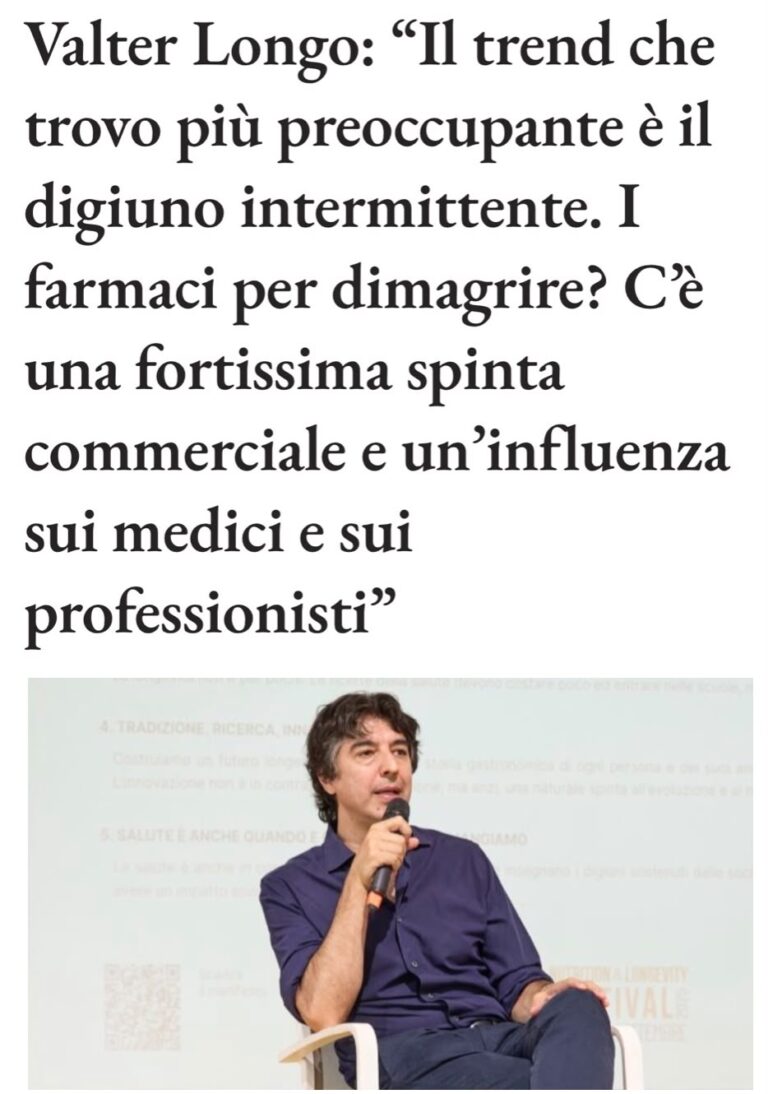 Valter Longo parla di farmaci GLP1 agonisti